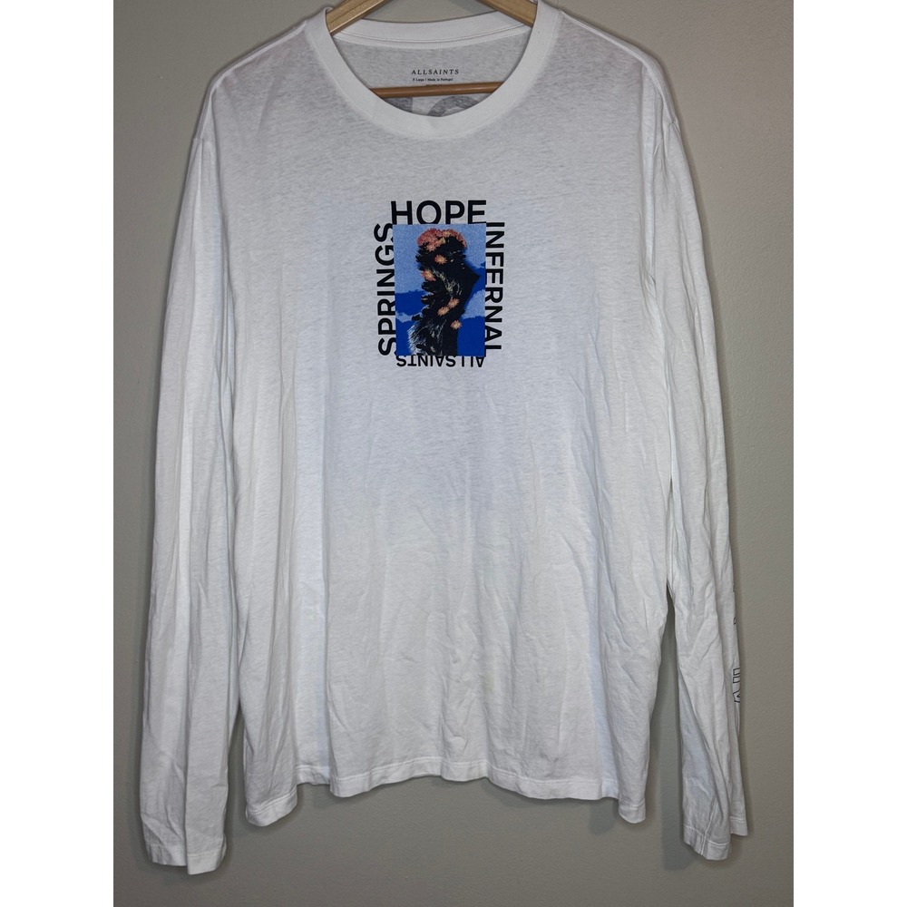 AllSaints‎ Hope Springs Infernal Long Sleeve Graphic T-Shirt White Mens Large